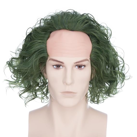 Yamel Green Wig Joker Cosplay Curly Synthetic Short Bald Wigs for Mens Halloween Fancy Dress Costume