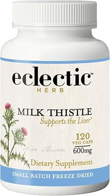 Eclectic Herb - Premium Freeze Dried Milk Thistle Capsules | Silymarin Supplement | Liver Support, Detox, Cleanse  Maintain | Vegan, Natural, Non-GMO, Gluten Free 120 CT | 600 mg