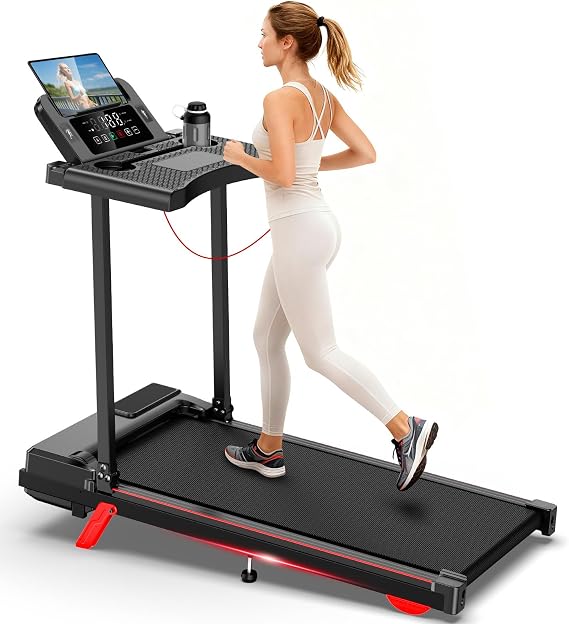 9% Incline Walking Pad with DEST, Foldable and Compact Treadmill for Home Small,Portable Treadmill with Removable Computer Desk,Folding Design with 320LBS Weight Capacity and LED Display(S)