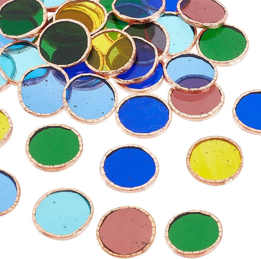 OLYCRAFT 36pcs 6 Colors Round Glass Mosaic Tiles 1 Inch Crystal Mosaic Glass Pieces Window Hangings Ornament Mosaic Tiles Pieces for DIY Mosaic Art Crafts Home Decoration - Mixed Color