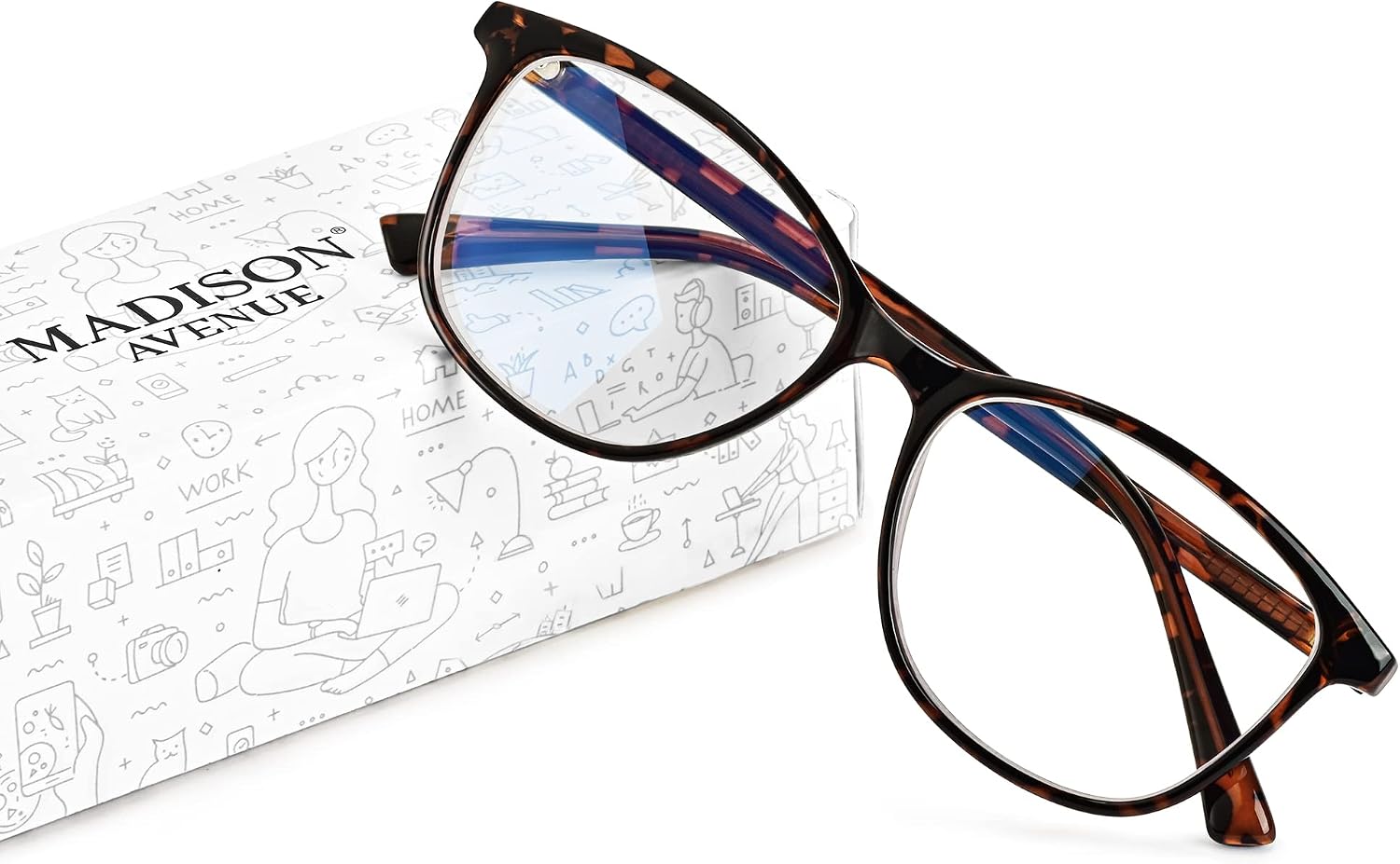 Madison Avenue Blue Light Filter Glasses Women TR90 Blue Light Glasses Computer Glasses for Gaming Metal Hinge Glasses Blue Light Filter without Prescription