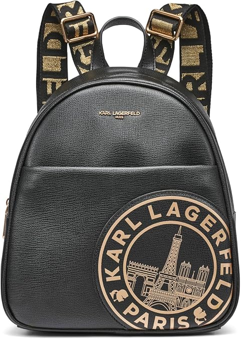 KARL LAGERFELD Paris Women's Maybelle Backpack With Logo, Black/Gold, One Size