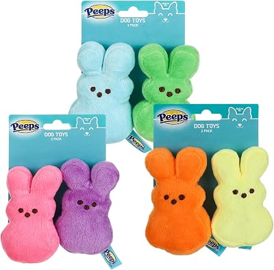Peeps Mini Plush Bunny Dog Toys - Squeaky Stuffed Animals for Small & Tiny Dogs, Cute Easter Pet Toy Gift Set & Puppy Toys, Assorted Fabric Dog Toy Pack - 4 Inch, 2 Piece