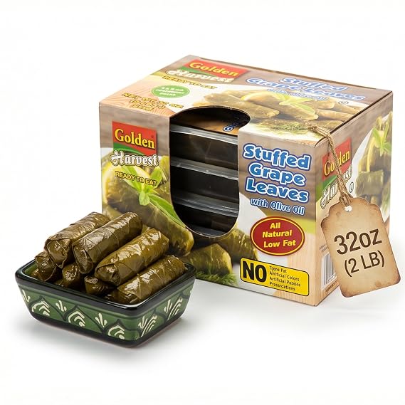Golden Dolmas Stuffed Grape Leaves, 2lb, Gluten Free, Ready To Eat, 4 Pack