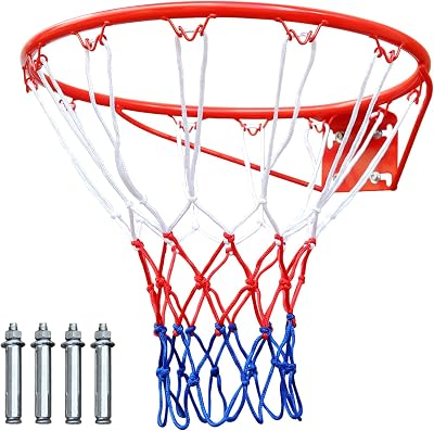 18 Inch Basketball Rim Replacement Wall Mounted Outdoor Basketball Hoop, Heavy Duty Solid Steel Basketball Hoop Rim with All Weather Net for Indoor and Outdoor Hanging