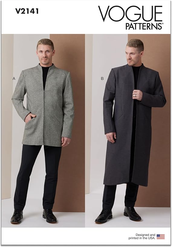 Vogue V2141BB Men's Fully Lined Jacket Sewing Pattern Packet, Design Code V2141, Sizes 44-46-48-50-52