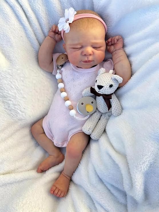 19 Inch Reborn Baby Dolls Full Body Vinyl Sleeping Realistic Newborn Girl with Painted Hair Toddler Play Toy Gift for Kids Age 6+