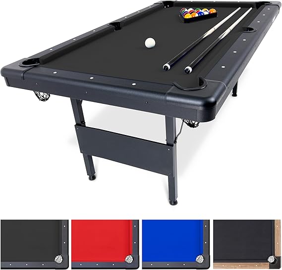 GoSports 6, 7, or 8 ft Billiards Tables - No Assembly, Choose Your Color - Portable Pool Table Includes Full Set of Balls, 2 Cue Sticks, Chalk and Felt Brush