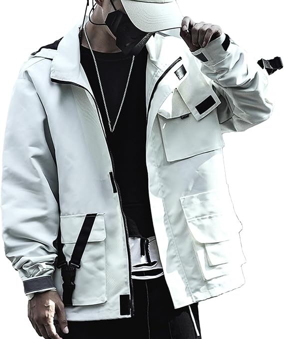 XYXIONGMAO Men's Bomber Jacket Hooded Hip Hop Cyberpunk Streetwear Hooded Black Techwear Tactical Casual Jacket for Men