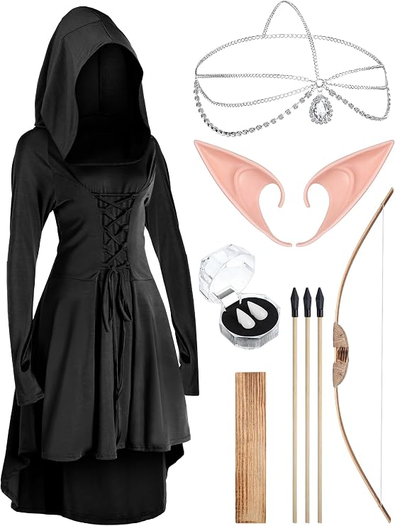 Xtinmee 5 Pcs Women Renaissance Elf Costume Medieval Irish Viking Fairy Costume for Masquerade Halloween Cosplay
