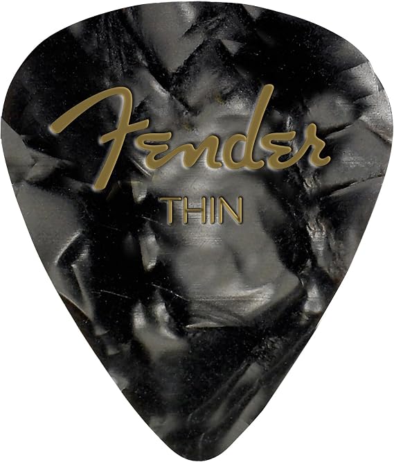 Fender Premium Celluloid Guitar Picks 351 Shape, Black Moto, Thin, 12-Pack