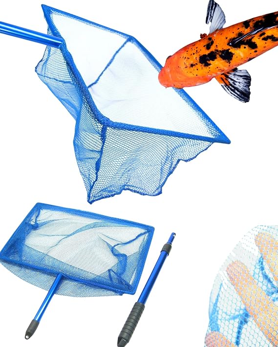 CORISRX BEST OF YOUR LIFESTYLE 12"x 8" Koi Adjustable Fish NET Handle 30~54cm Aluminum Fishing Pond Tank Blue