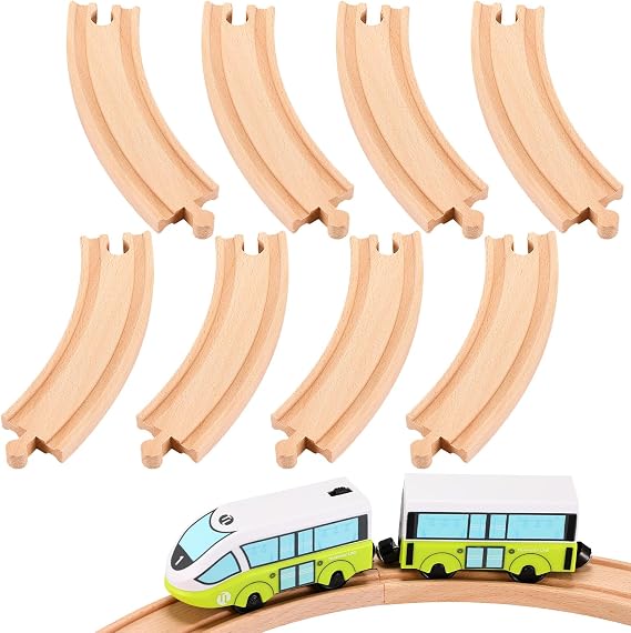 Liliful 8 Pcs Curved Wood Train Track, 6.3 x 1.57 x 0.63 Inch, Curved