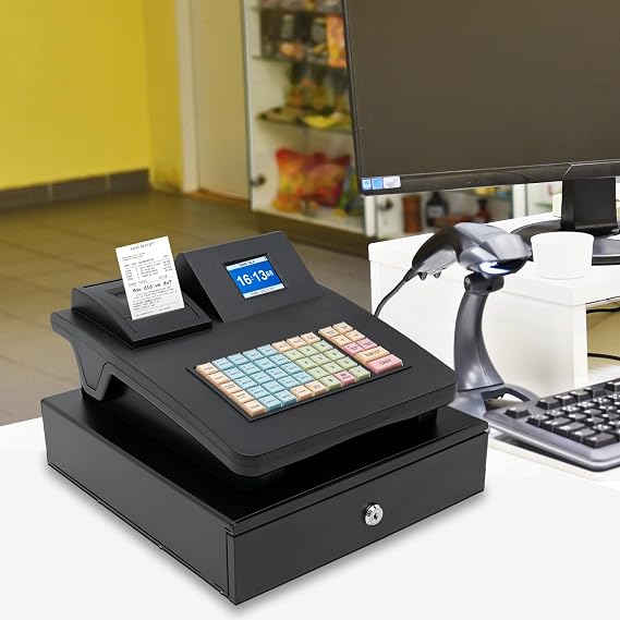 Commercial Cash Register,Small Business Cash Registers Electronic Cash Register Thermal Cash Register with Cash Drawer, 48-Button Cash Register, Cash Register (Black,ABS,686A)