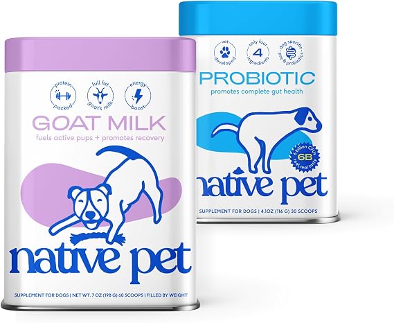 Native Pet Goat Milk Powder for Dogs (60 Scoops) & Probiotics for Dogs (30 Scoops) - Probiotics Powder for Digestive Health, Gut Support, Immune Boost - Organic Goat Milk Powder