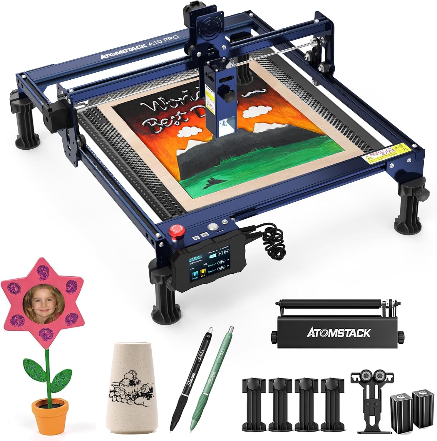 ATOMSTACK A10 PRO Laser Engraving Machine 50W with R3 Pro Laser Rotary Rollers F2 400x400mm Honeycomb Panel 10W Output Power Laser Cutter Engraver, Offline Engraving &amp; Touch Control