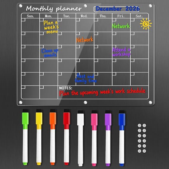 Magnetic Calendar for Refrigerator,1 Pack 11"x15" Clear Fridge Calendar Dry Erase Magnetic Planning Boards Set(Monthly Planner_1)