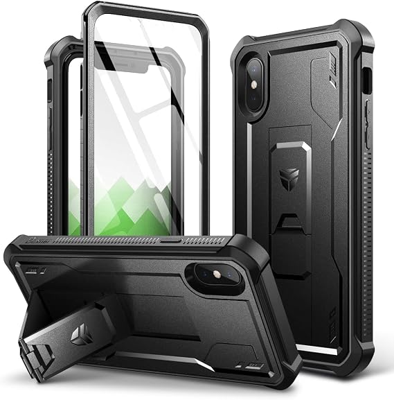 Dexnor for iPhone X/iPhone Xs Case, [Built in Screen Protector and Kickstand] Heavy Duty Military Grade Protection Shockproof Protective Cover for iPhone X/iPhone Xs, Black