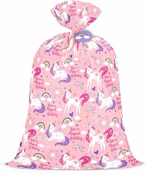 WRAPAHOLIC 56" Extra Large Pink Unicorn Birthday Gift Bag - Have a Magical Birthday Jumbo Bike Bag Gift Wrap for Girls, Baby Shower, Party, Holiday - 56" H x 36" W