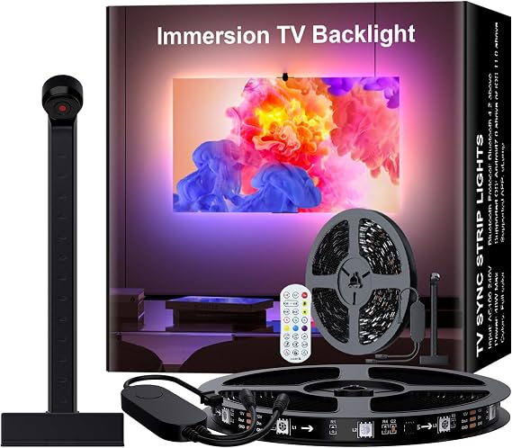 Smart TV LED Backlight with Camera, 55-65 Inch LED Lights for TV, 12.5FT Dimmable Behind TV LED Lighting, RGB+IC Music Sync TV Reactive LED Lights, TV LED Light Strip with App and Remote Control