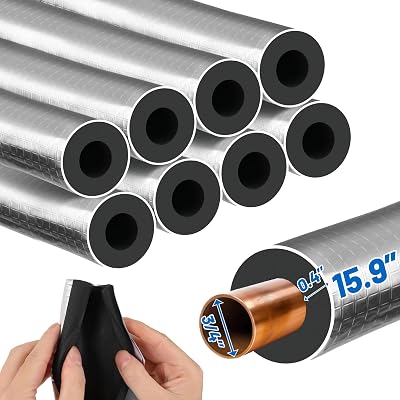 8 Pack Pipe Insulation Foam Tube - 34 ID Pre Slit Foam Pipe Covers with Aluminum Foil Self Adhesive Pipe Insulation Wrap for Outdoor Spigot Outside Water Pipe Winter Freeze Protection