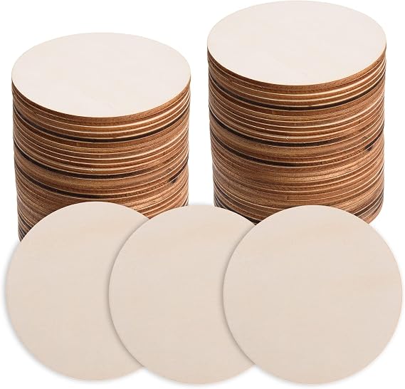 AWIZOM 100 Pcs 3 Inch Wood Circles for Crafts Unfinished Round Wooden Discs