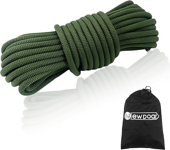 NewDoar Static Climbing Rope - 8mm (5/16c) / 10mm (3/8) Double Braid Accessory Cord for Rock,Hauling, Prusik, Survival - Pre-Cut 20FT, 50FT, 100FT, 165FT Lengths - Outdoor, Fire Rescue Equipment