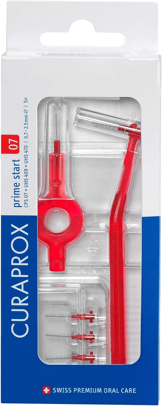 Curaprox Interdental Brush Set, Size 07, Red, 5 Brushes + 2 Holders