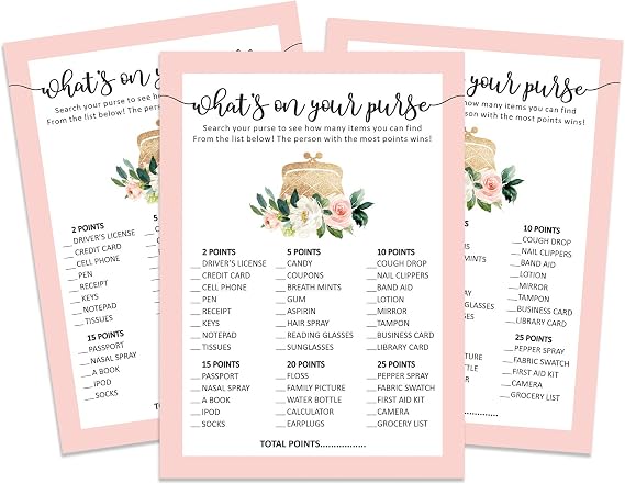 Pack of 50, Girl Baby Shower Party Collection, What's In Your Purse Baby Shower Party Games, Activities, Decorations, Unicorn Theme Party Supplies