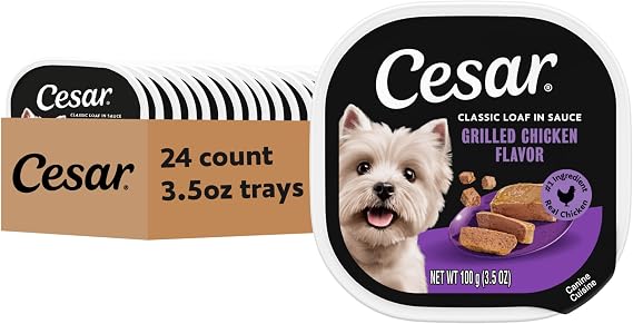 Cesar Classic Loaf in Sauce Wet Dog Food, Grilled Chicken, 3.5 oz, 24 Count