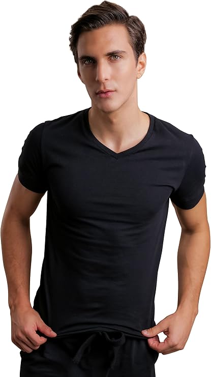 Cottonique Men's Latex-Free Athletic V-Neck Shirt Made from 100% Organic Cotton