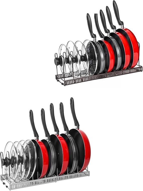 ROOHUA Pot Rack - Bronze-Coated Iron Expandable Pan Organizer for Cabinet, Kitchen Cookware Storage