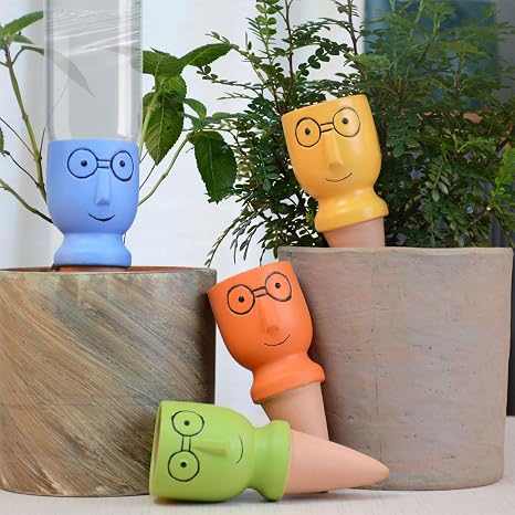 4 Pack Terracotta Watering Spikes – Self Watering System for Plants, Automatic Watering Stakes for Indoor and Outdoor Plants, Vacation Plant Watering, Slow Release Watering