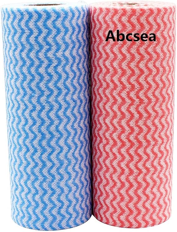 2 Wipes on Roll Kitchen Wipes Cleaning Cloth Washable Microfibre Cleaning Cloth (Red and Blue)
