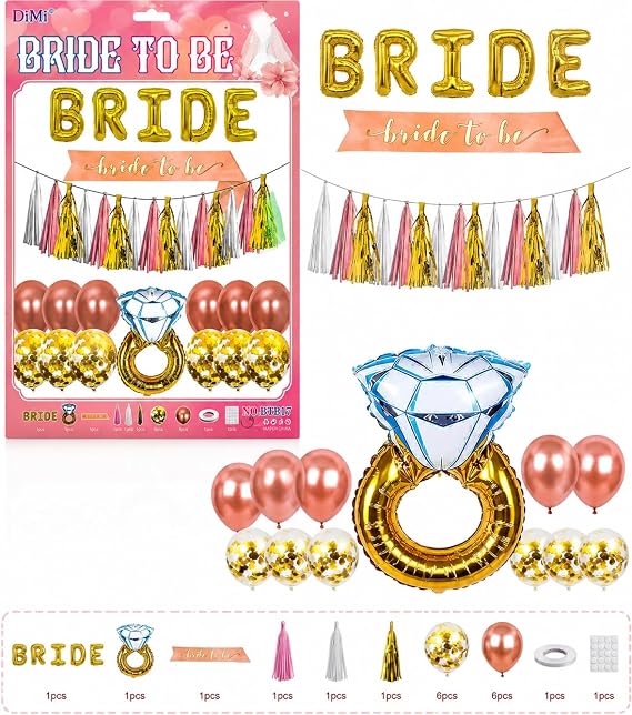 Bride To Be Bekarlığa Veda Parti Süsü Seti, Rose Gold Folyo Balonlu Gelin Partisi Dekorasyon Seti, Konfeti Balon ve Yüzük Balon Dahil