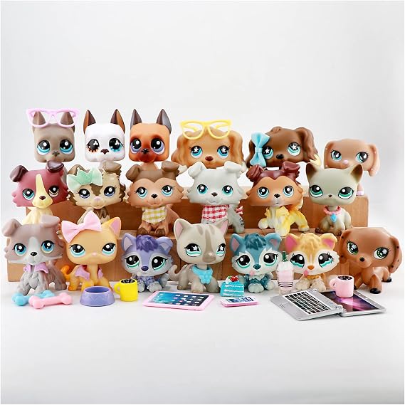NA USA LPS Collie LPS Great Dane LPS Husky LPS Cocker Spaniel Dog Puppy LPS Shorthair Cat Kitty Figure with Accessories Lot Figure Collection Kids Birthday Xmas Gift 19 PC