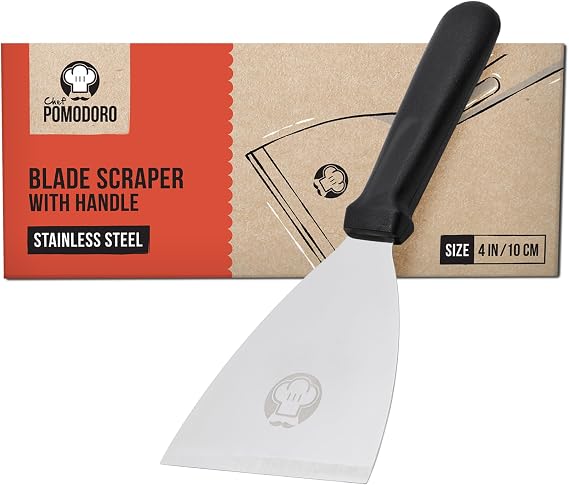 Chef Pomodoro Stainless Steel Bench Scraper, Pizza Dough Cutter, 4 inch