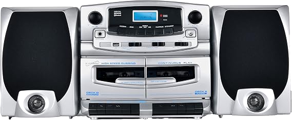 Supersonic SC-2121BT Bluetooth Entertainment Audio System, Bluetooth 5.0, op Loading MP3/CD Player, AM/FM Radio, USB Input, Double Cassette Recorder, High-Performance Detachable Speakers, AC/DC