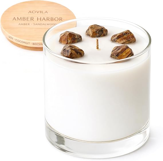 AOVILA Amber Harbor Scented Crystal Candle Amber Sandalwood 7.7 oz