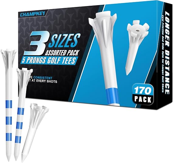 CHAMPKEY Professional 170 Pack Plastic Golf Tees Assorted Pack - Lower Ball Contact with Longer Distance Performance Golf Tees Plastic