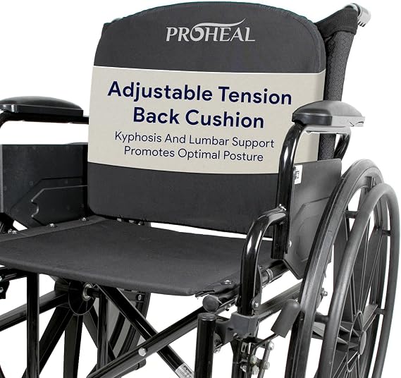 ProHeal Adjustable Tension Back Cushion - Kyphosis and Lower Back Pain Relief - Adjustable Lumbar Pillow - Promotes Spine Alignment and Posture - 16" - 21" x 16"