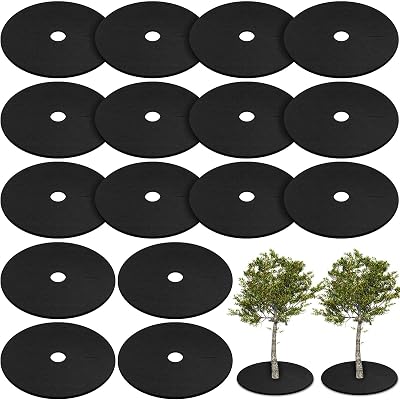 Shimeyao 16 Pcs 32. 2 Inch Non Woven Tree Mulch Ring Round Tree Weed Barrier Mat Reusable Landscape Protector Base Barrier Fabric for Weed Root Protection Black