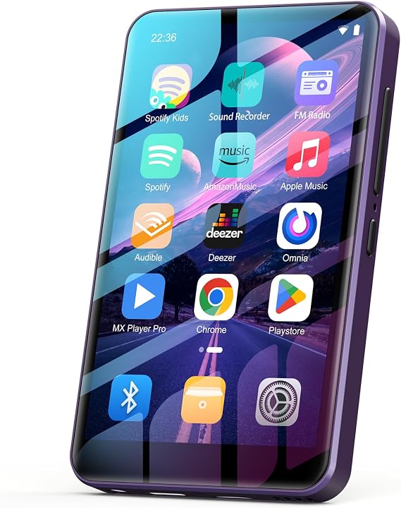80GB MP3 Player with Bluetooth WiFi, Spotify MP3 MP4 Player with 4" Touchscreen and Speaker, Android MP3 Music Players with Spotify Kids, Audible, Amazon Music, Play Store (Purple)