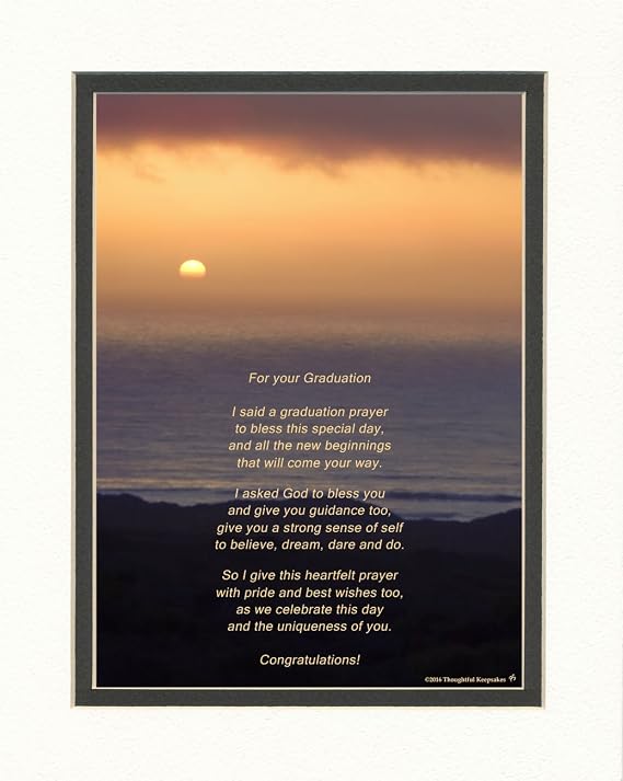 Graduation Gift with "Graduation Prayer Poem" Ocean Sunset Photo, 8x10 Double Matted. A Special Keepsake Gift for Graduate. Unique High School or College Graduation Gifts.