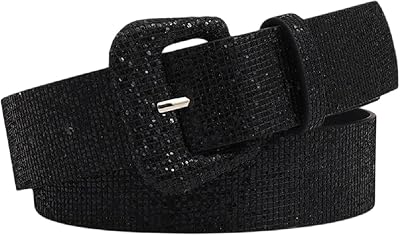 Women’s Glitter Sequin Waist Belt for Dress Jeans Casual Skinny Belt Vintage Cinch Belt for Girls Ladies