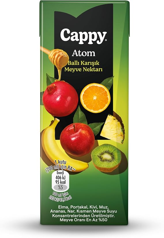 Cappy Atom Honey Mixed Fruit Nectar Cardboard Box 27x200 ML