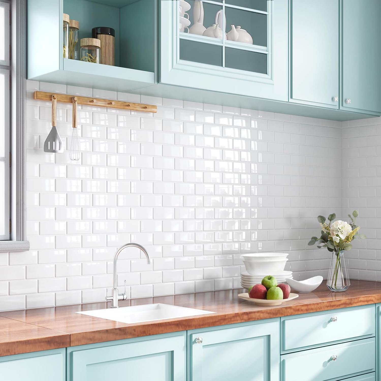 Yoillione Upgrade Self Adhesive 3D Metro Subway Wall Tiles - White Thick Peel and Stick Tiles, 10 Sheets