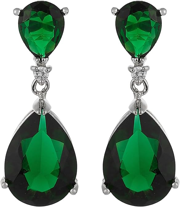 RIZILIA CELEBOX 天使 の 泪 ドロップピアス 梨ドロップ CZ グリーン エメラルド, セレブリティにインスパイアされた Angelina Jolieピアス