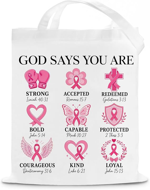 Breast Cancer Gifts for Women Faith Based Breast Cancer Awareness Tote Bag