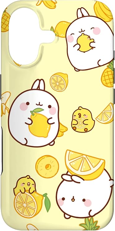 Molang Piu Piu Cute Bunny Chick Pastel Yellow Fruit Fun Case for iPhone 17